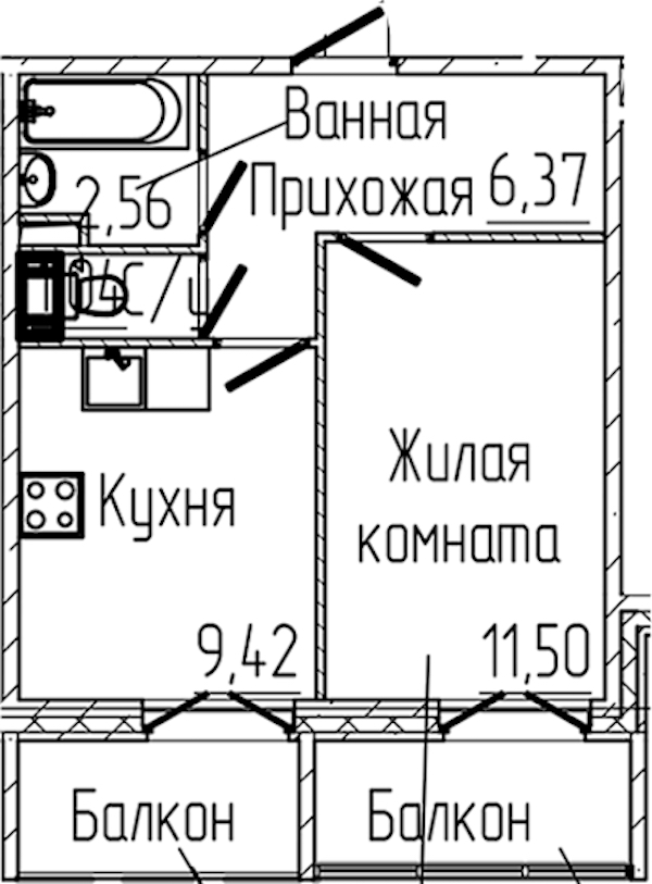 1-комнатная квартира 32.9 м², 2/8 эт., ЖК «SERTOLOVO PARK»
